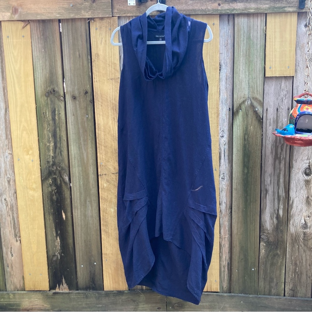 For Cynthia; SzL, Linen & Viscose Blend, Cowl Neck, maxi, w/pleats, LagenlookEUC